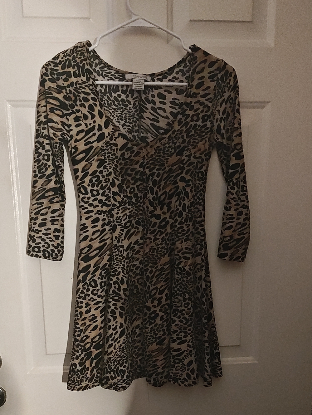 Womenβs Leopard Print V-Neck Fit & Flare Dress - Beige/Black